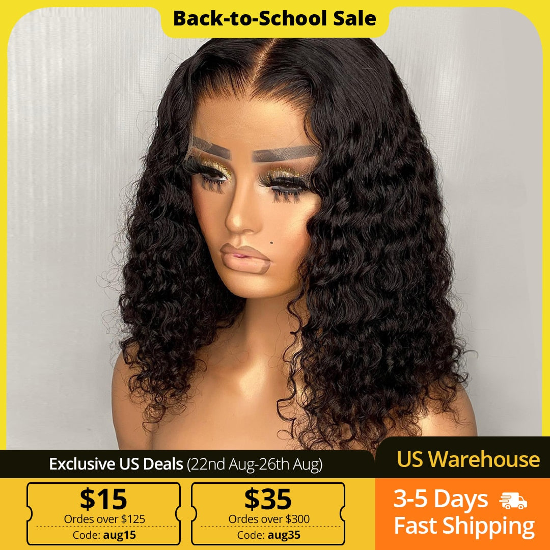 Human Hair Wigs Brazilian Deep Wave Frontal Wig Short Wigs Human Hair Jerry Curl Bob Wig PrePlucked Wigs For Women Natural Hair