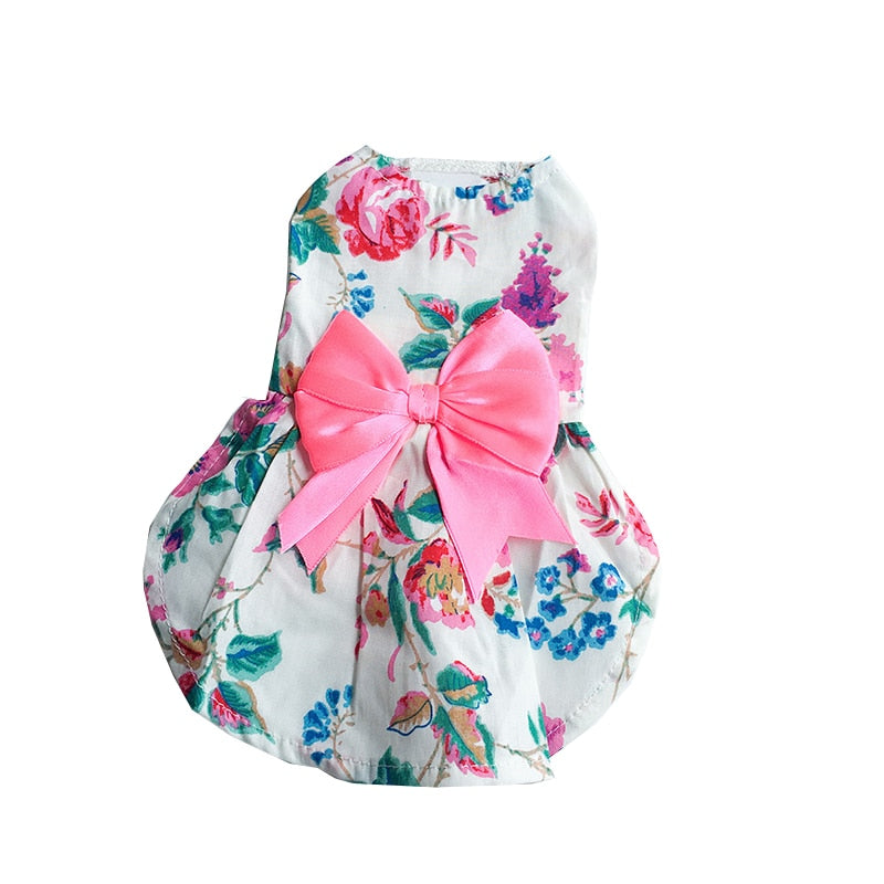 Floral Dog Dress Bow Princess Dress Dog Skirt Spring Summer Section Wedding Dresses Cute Sweet Thin Small Fresh Snap Style